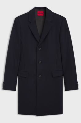 Slim-fit coat in a wool blend with cashmere, Dark Blue