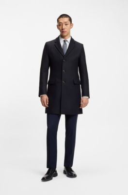 Slim-fit coat in a wool blend with cashmere, Dark Blue