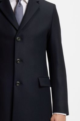 Slim-fit coat in a wool blend with cashmere, Dark Blue