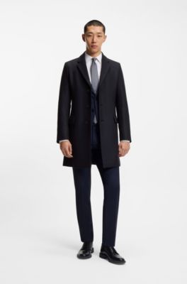 Slim-fit coat in a wool blend with cashmere, Dark Blue