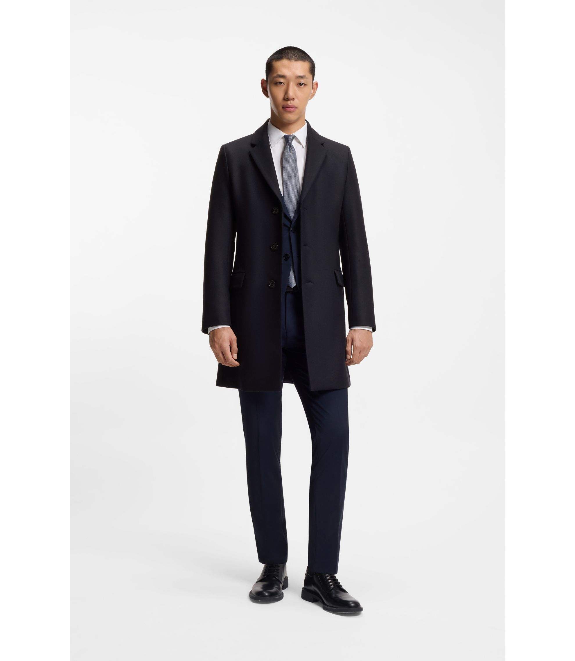 896 HUGOBOSS ロングコート ウール100% ダークグレー XL 50 896 HUGOBOSS ロングコート ウール100% ダークグレー XL 50