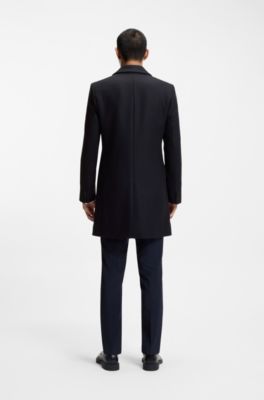 Slim-fit coat in a wool blend with cashmere, Dark Blue