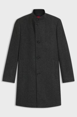 Regular-fit coat in wool-blend twill, Dark Grey