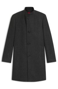 Regular-fit coat in wool-blend twill, Dark Grey