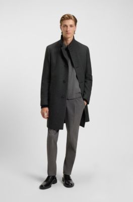 Regular-fit coat in wool-blend twill, Dark Grey