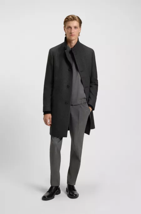 Regular-fit coat in wool-blend twill