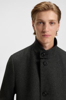 Regular-fit coat in wool-blend twill, Dark Grey