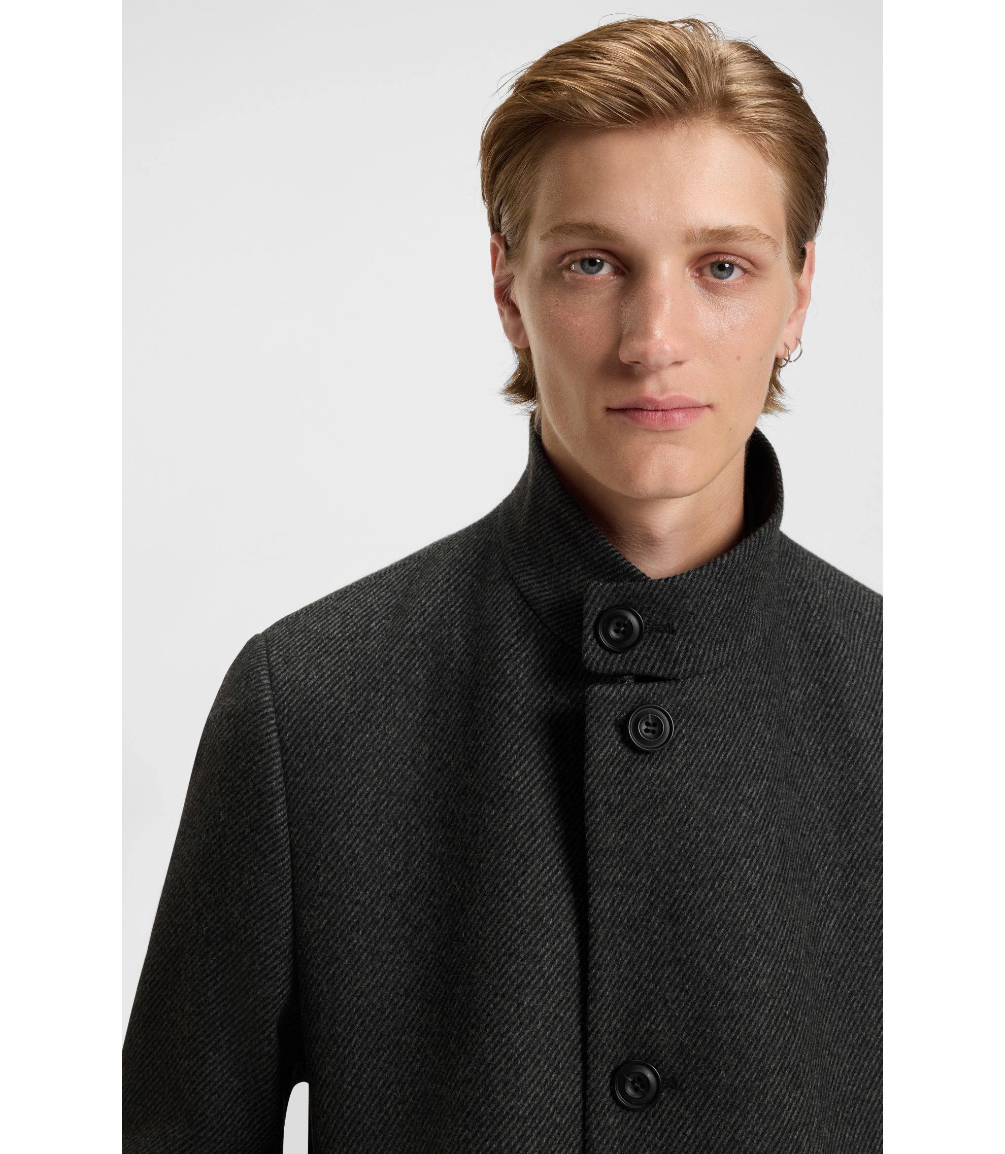 HUGO - Regular-fit coat in wool-blend twill - Dark Grey