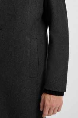 Regular-fit coat in wool-blend twill, Dark Grey