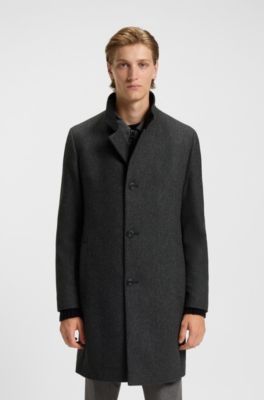 Regular-fit coat in wool-blend twill, Dark Grey