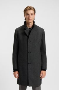 Regular-Fit Twill-Mantel aus Woll-Mix, Dunkelgrau