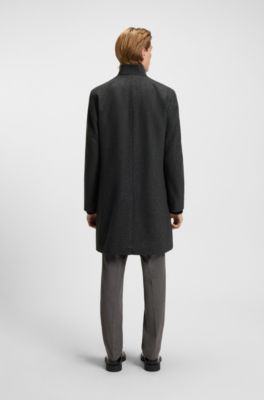 Regular-fit coat in wool-blend twill, Dark Grey