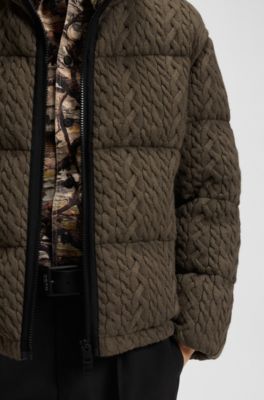 Puffer jacket with cable-knit structure, Brown