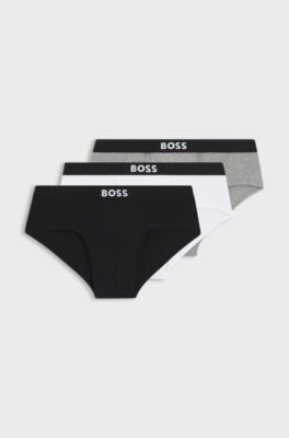 Lot de trois slips taille basse en coton stretch, Blanc / Gris / Noir