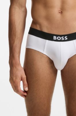 Lot de trois slips taille basse en coton stretch, Blanc / Gris / Noir