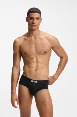 Lot de trois slips taille basse en coton stretch, Blanc / Gris / Noir