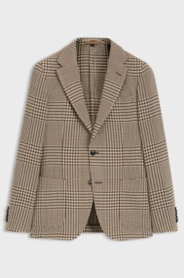 Slim-fit blazer in checked virgin wool, Brown Patterned