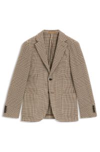 Slim-fit blazer in checked virgin wool, Brown Patterned