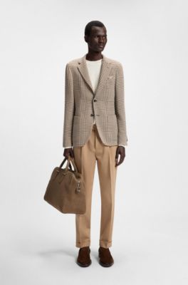 Slim-fit blazer in checked virgin wool, Brown Patterned