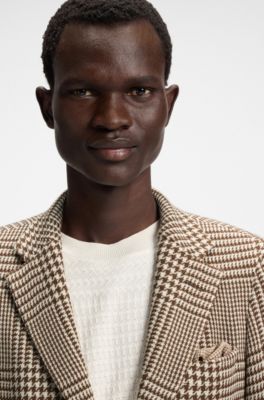 Slim-fit blazer in checked virgin wool, Brown Patterned