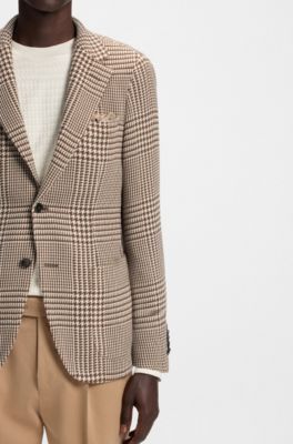 Slim-fit blazer in checked virgin wool, Brown Patterned