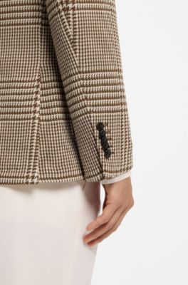 Slim-fit blazer in checked virgin wool, Brown Patterned
