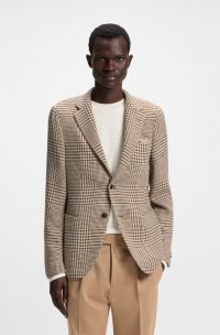 Slim-fit blazer in checked virgin wool, Brown Patterned