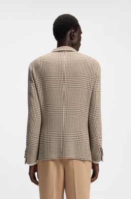 Slim-fit blazer in checked virgin wool, Brown Patterned