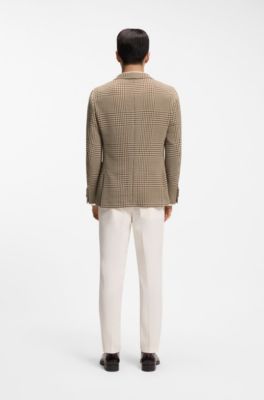 Slim-fit blazer in checked virgin wool, Brown Patterned