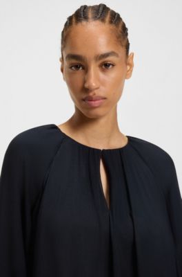 Two-layered relaxed-fit dress in silk chiffon, Dark Blue