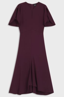 Keyhole-neckline dress in soft crepe, Bordeaux
