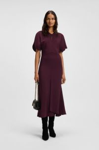 Vestito con scollo a goccia in morbido crêpe, Viola scuro
