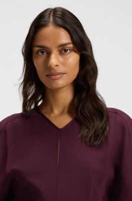 Keyhole-neckline dress in soft crepe, Bordeaux