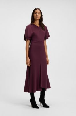 Keyhole-neckline dress in soft crepe, Dark Red
