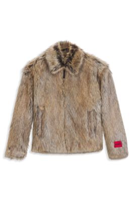 Faux-fur short jacket in a relaxed fit, Light Brown