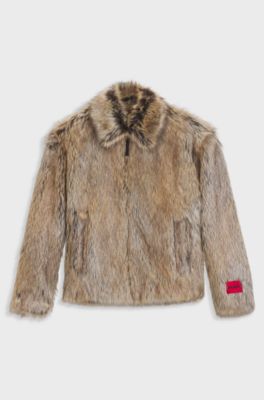 Faux-fur short jacket in a relaxed fit, Light Brown