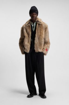 Faux-fur short jacket in a relaxed fit, Light Brown
