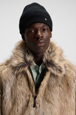 Faux-fur short jacket in a relaxed fit, Light Brown