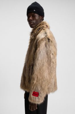 Faux-fur short jacket in a relaxed fit, Light Brown