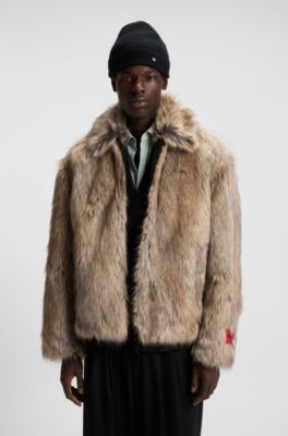 Faux-fur short jacket in a relaxed fit, Light Brown