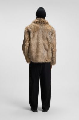 Faux-fur short jacket in a relaxed fit, Light Brown