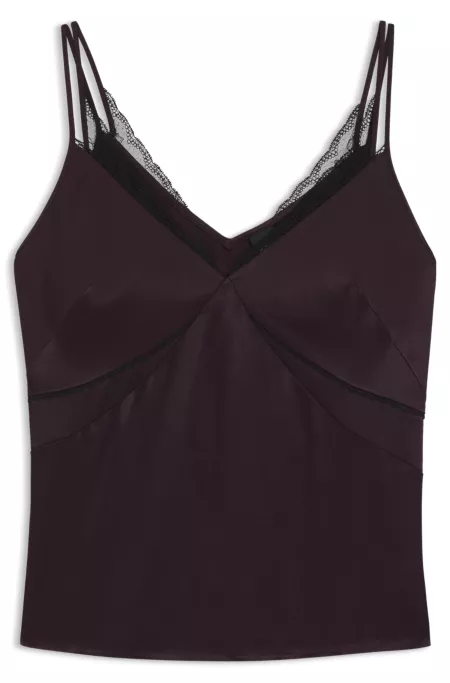 Satin camisole top with lace trims
