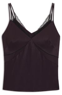 Satin camisole top with lace trims, Dark Red