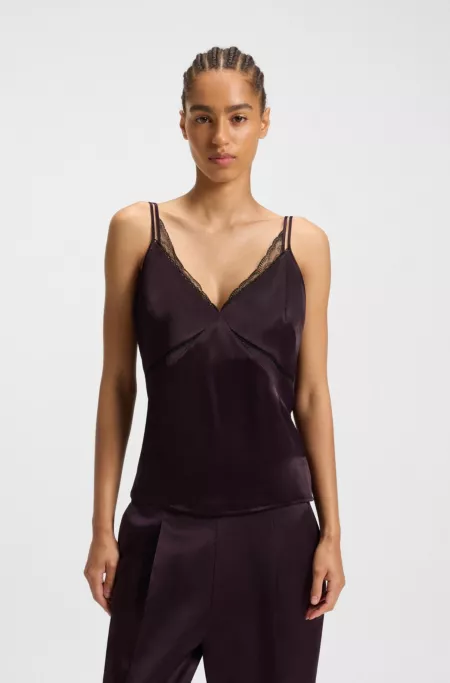 Satin camisole top with lace trims