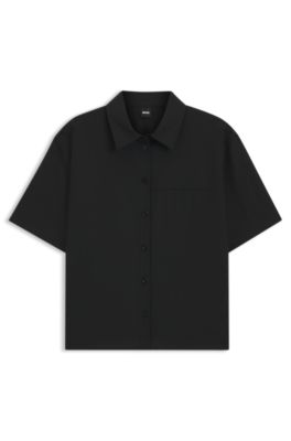 Blusa de manga corta regular fit en lana, Negro