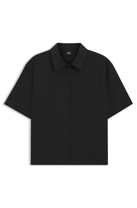 Regular-fit short-sleeved blouse in virgin wool