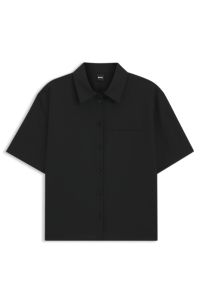 Regular-fit short-sleeved blouse in virgin wool, Black