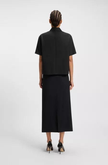 Regular-fit short-sleeved blouse in virgin wool