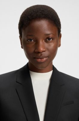 Slim-fit blazer in virgin wool, Black