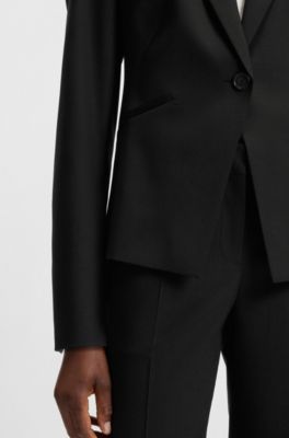 Slim-fit blazer in virgin wool, Black